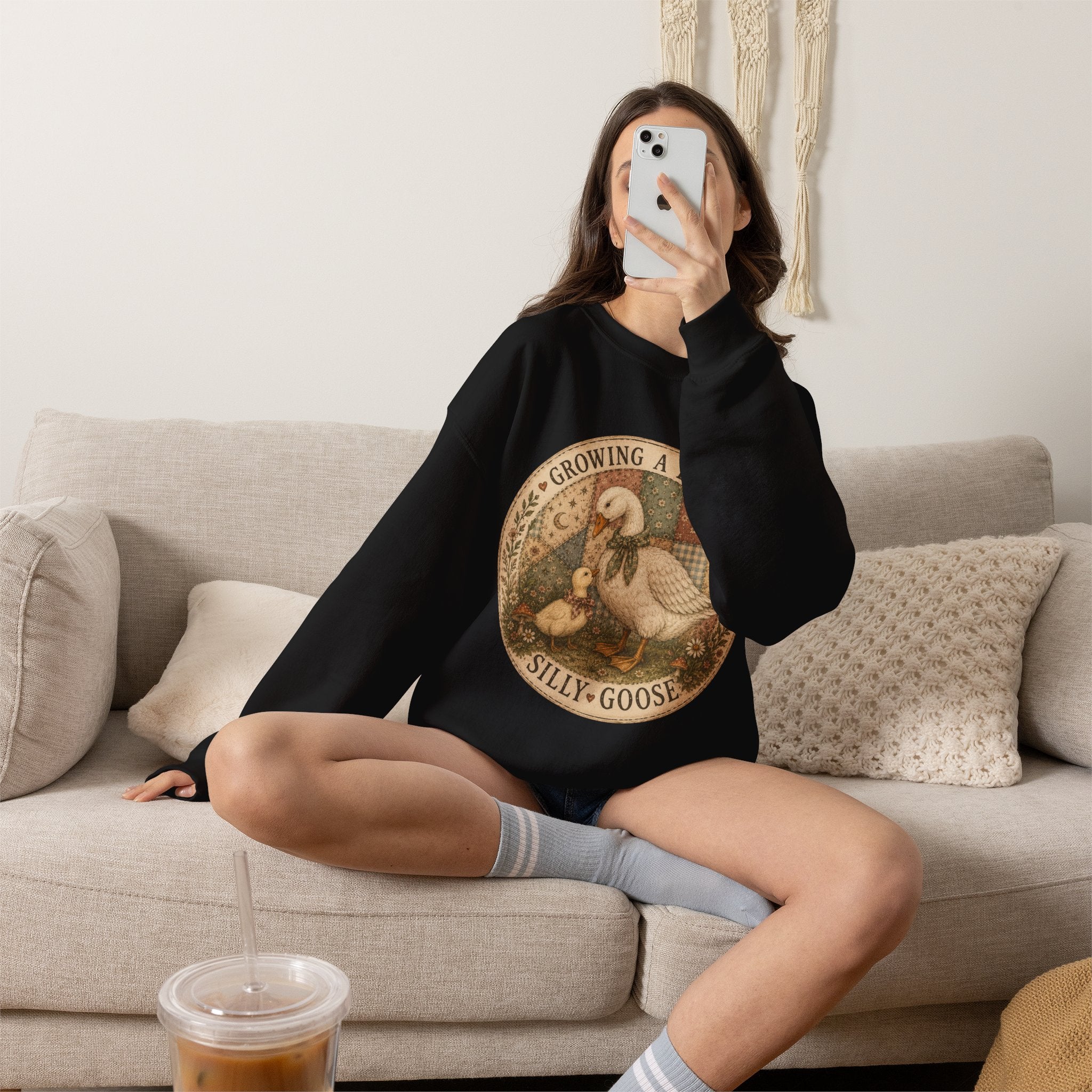 Expectant Mother Crewneck — Vintage Quilted Goose ‘Growing a Silly Little Goose’