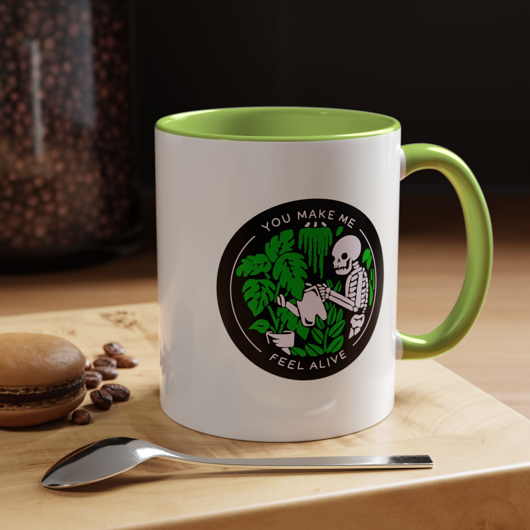 You Make Me Feel Alive Skeleton Watering Plants Accent Coffee Mug