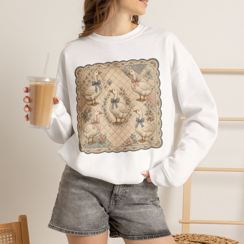 Grannycore Vintage Geese Quilt Crewneck Sweatshirt